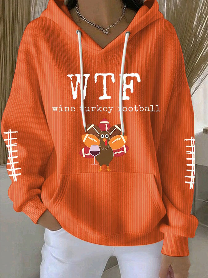 WTF Wine Turkey Football Hoodie Falling For Fall Apparel Great Thanksgiving Gifts