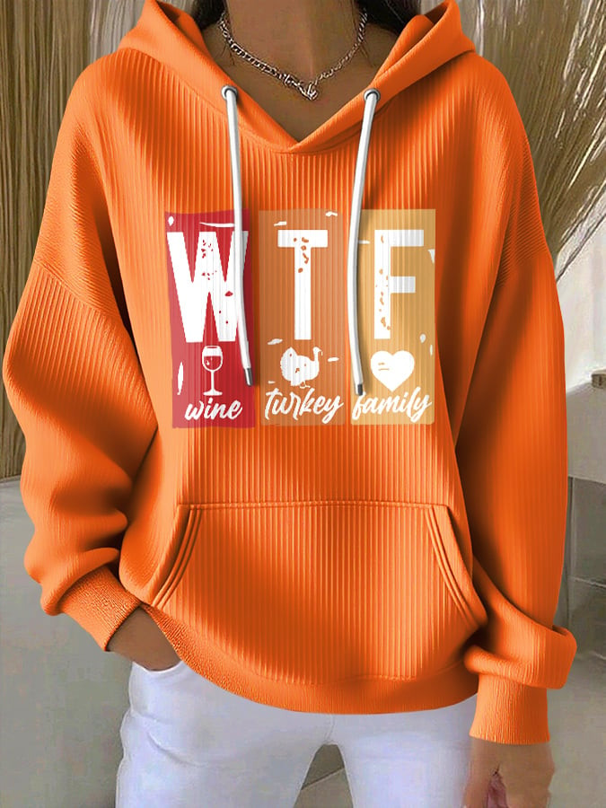 WTF Wine Turkey Football Hoodie Harvest Season Apparel Best Thanksgiving Gifts For Her