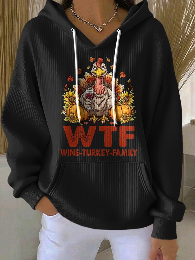 WTF Wine Turkey Football Hoodie Harvest Season Apparel Great Thanksgiving Gifts