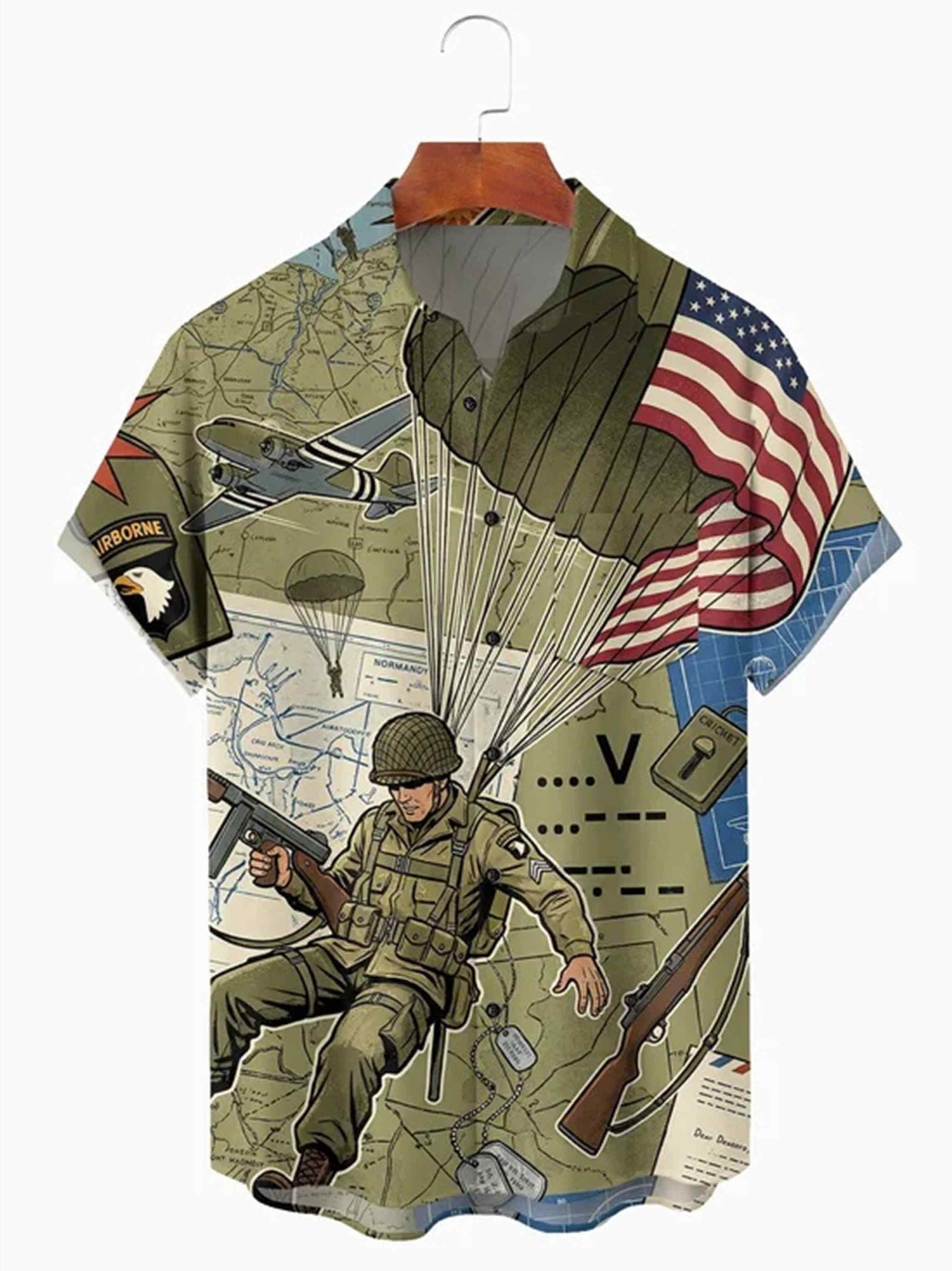 WWII Paratrooper US Army Button Shirt Vintage 101st Airborne Apparel Gift For Men