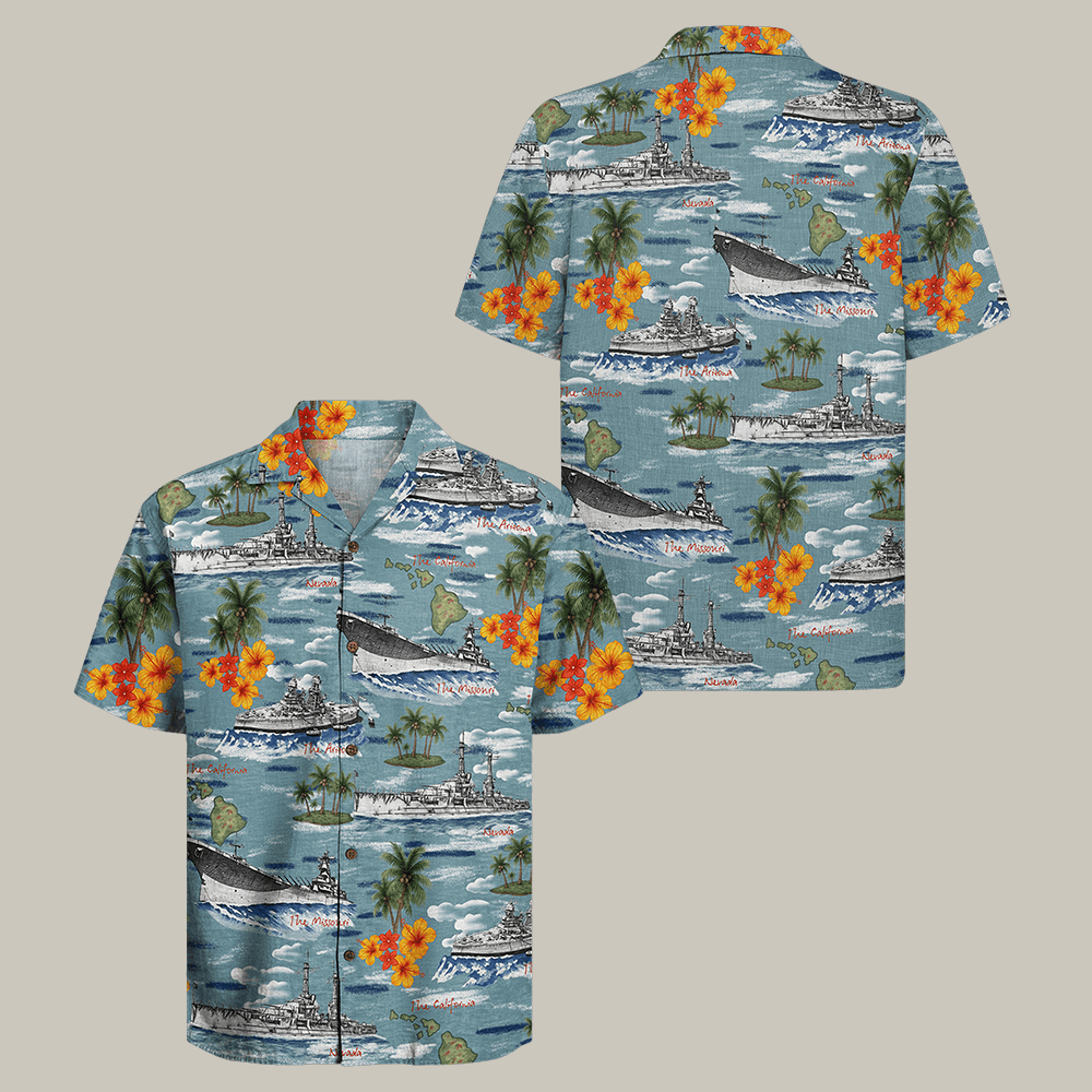 Wwii Us Battleships Hawaiian Shirt World War II Era US Battleships Military Shirt Gift Idea