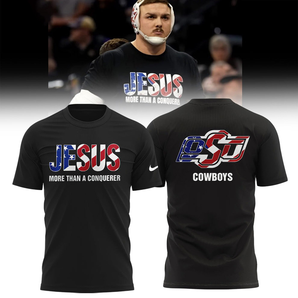 Wyatt Hendrickson Jesus Shirt More Than A Conquerer OSU Cowboy Wrestling Oklahoma State