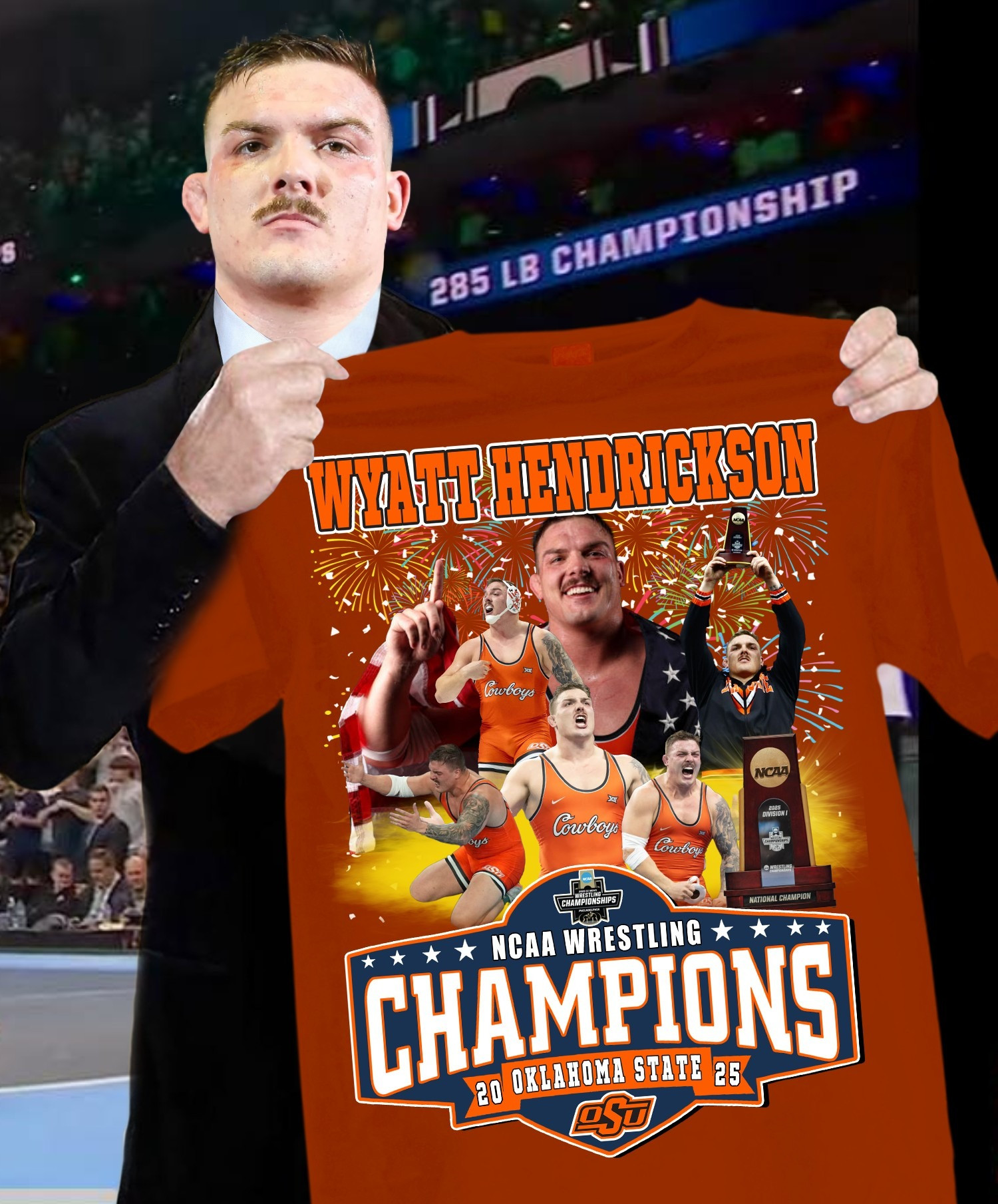 Wyatt Hendrickson NCAA Wrestling Champions 2025 T-Shirt Oklahoma State Fan Merch
