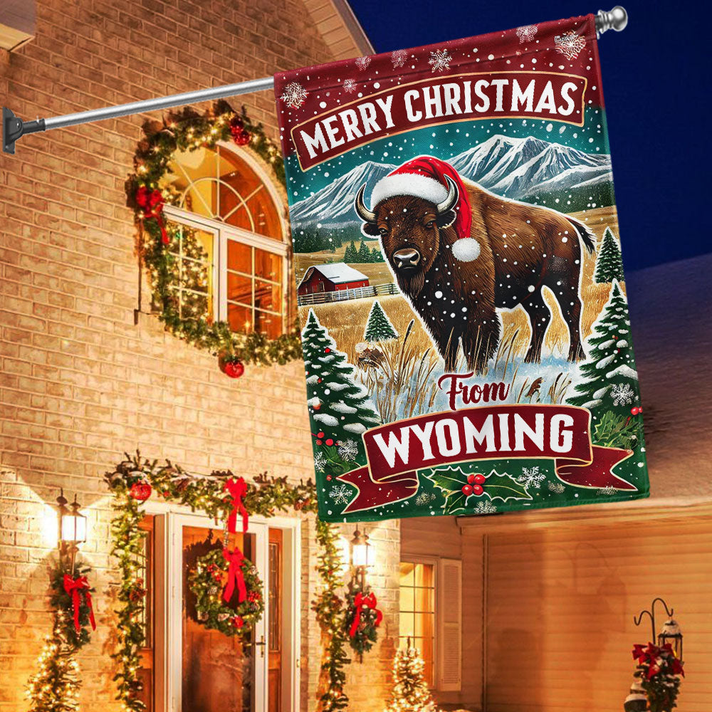 Wyoming Christmas Bison Flag