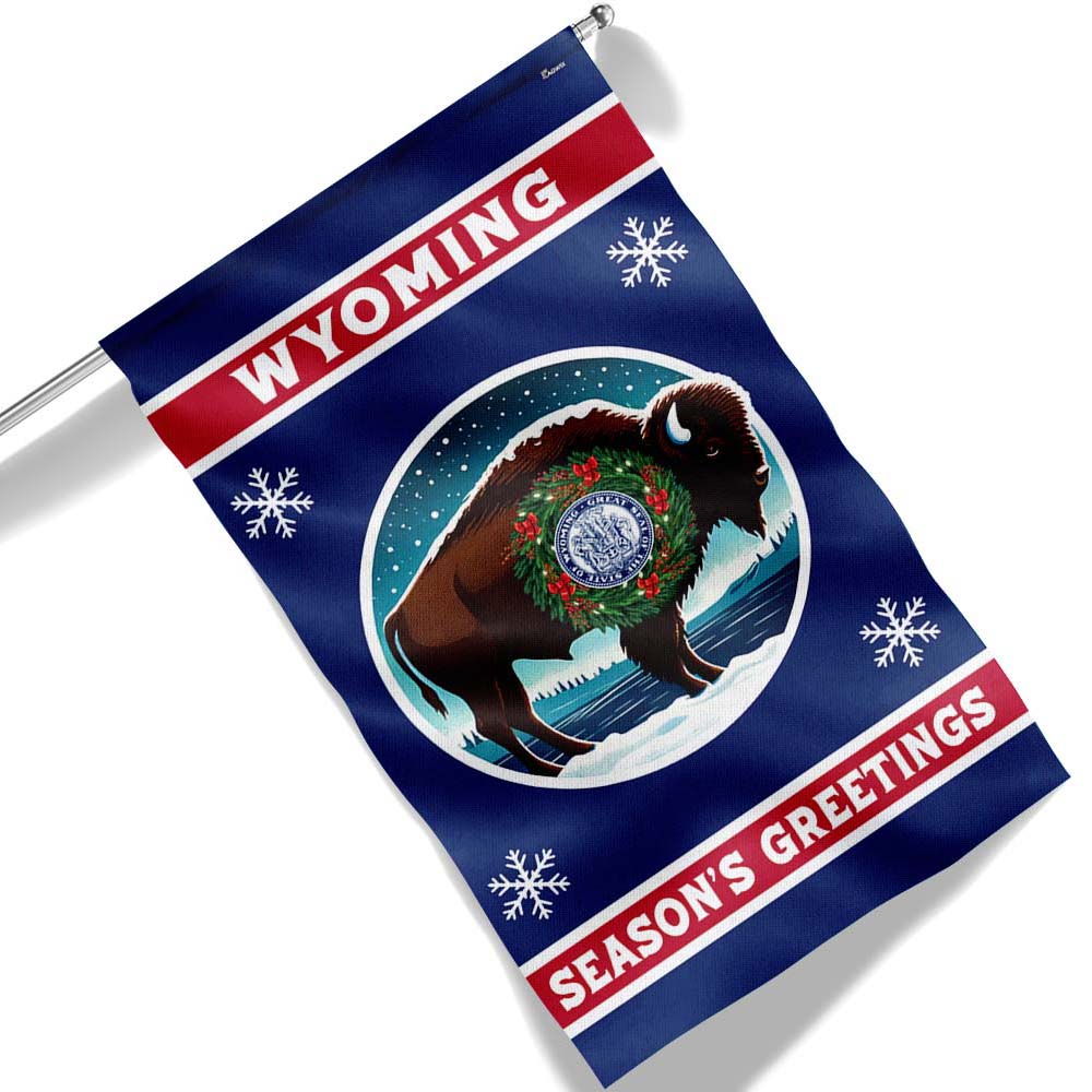 Wyoming Christmas Season S Greetings Flag