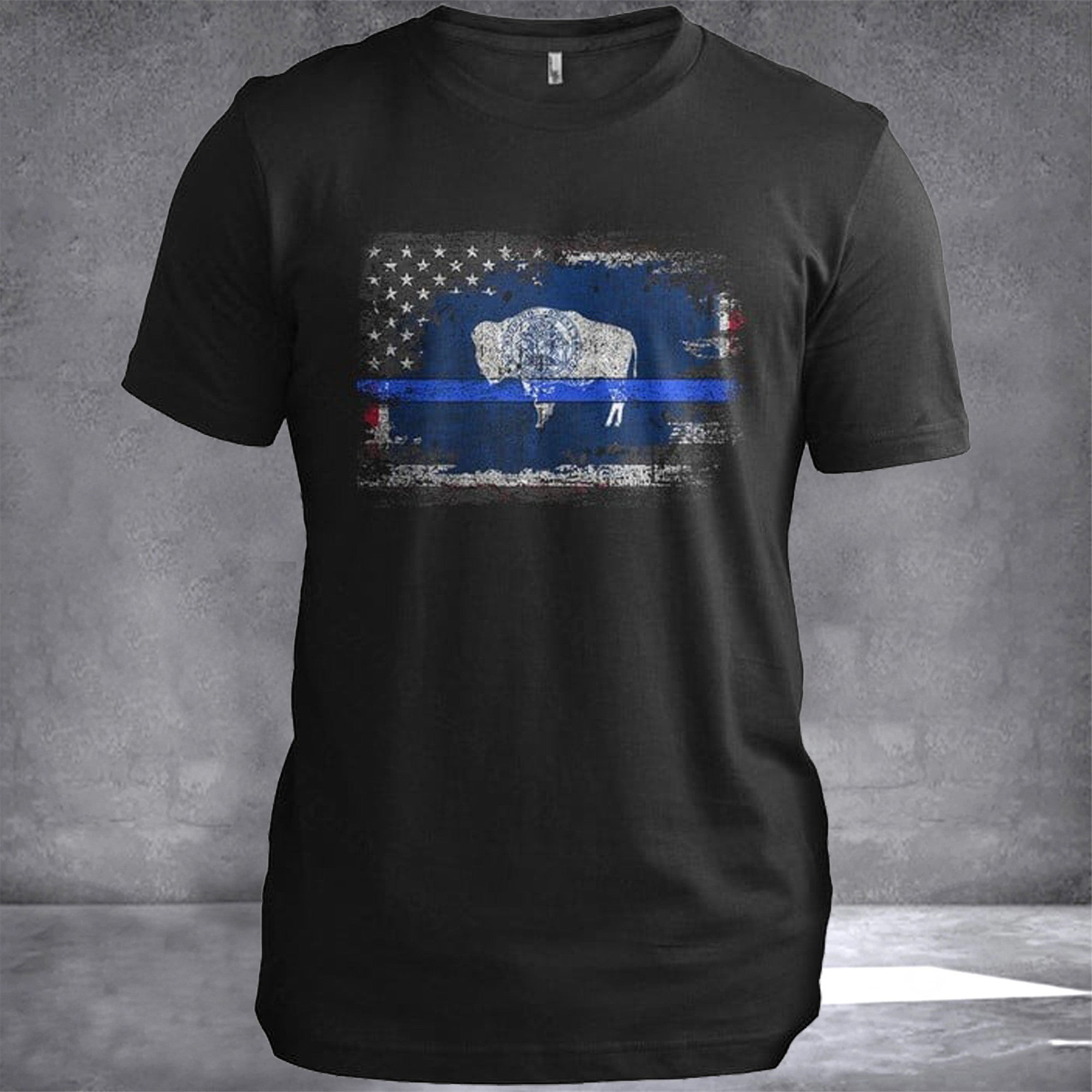 Wyoming Thin Blue Line Flag Wyoming T-Shirt Patriotic Tees Gifts For Cops
