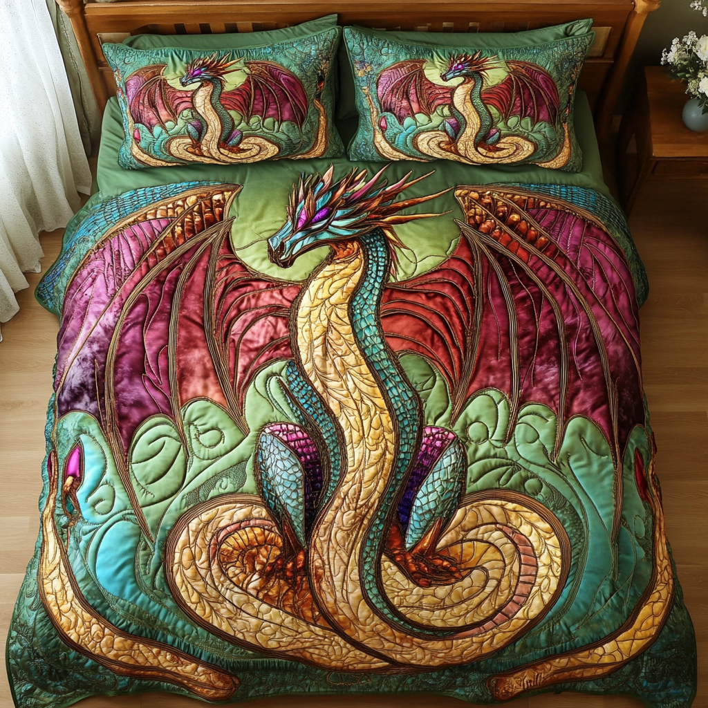 Wyrm Crown Quilted Bedding Set Bed Room Decoration Dragon Related Gifts