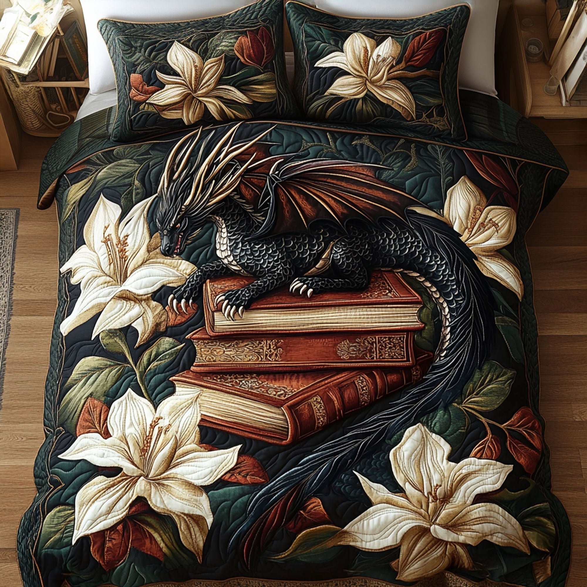 Wyverns Wisdom Quilted Bedding Set Bed Decorations Gifts For Readers