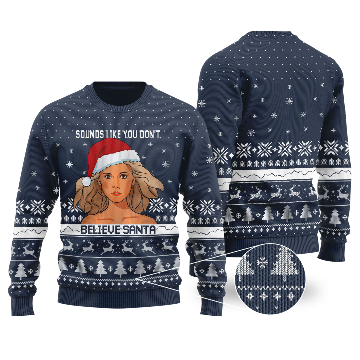 Xanadu Funny Ugly Christmas Sweater Navy Cute Christmas Sweatshirt for Holiday Spirit