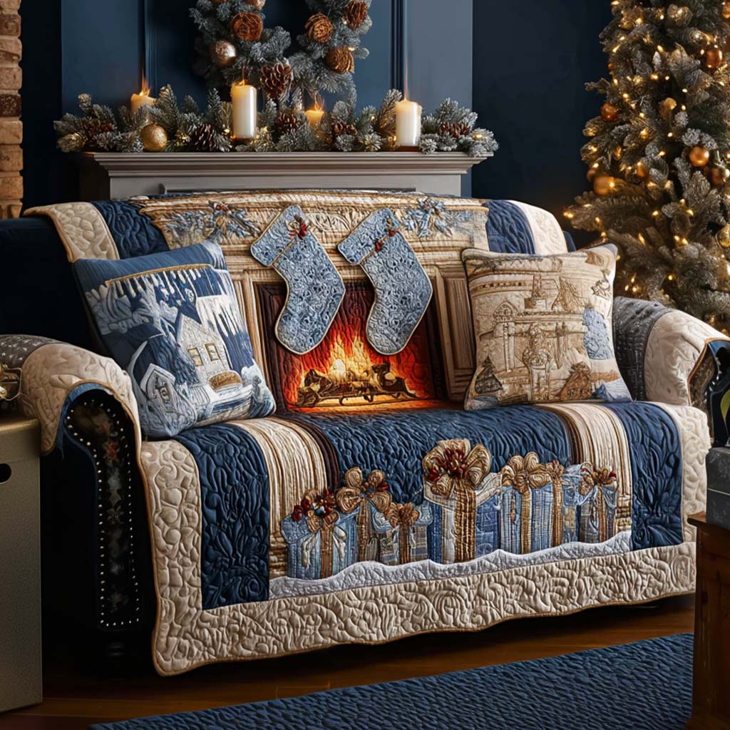 Xmas Eve Quilted Sofa Cover Holiday Living Christmas Decor Good Family Gifts