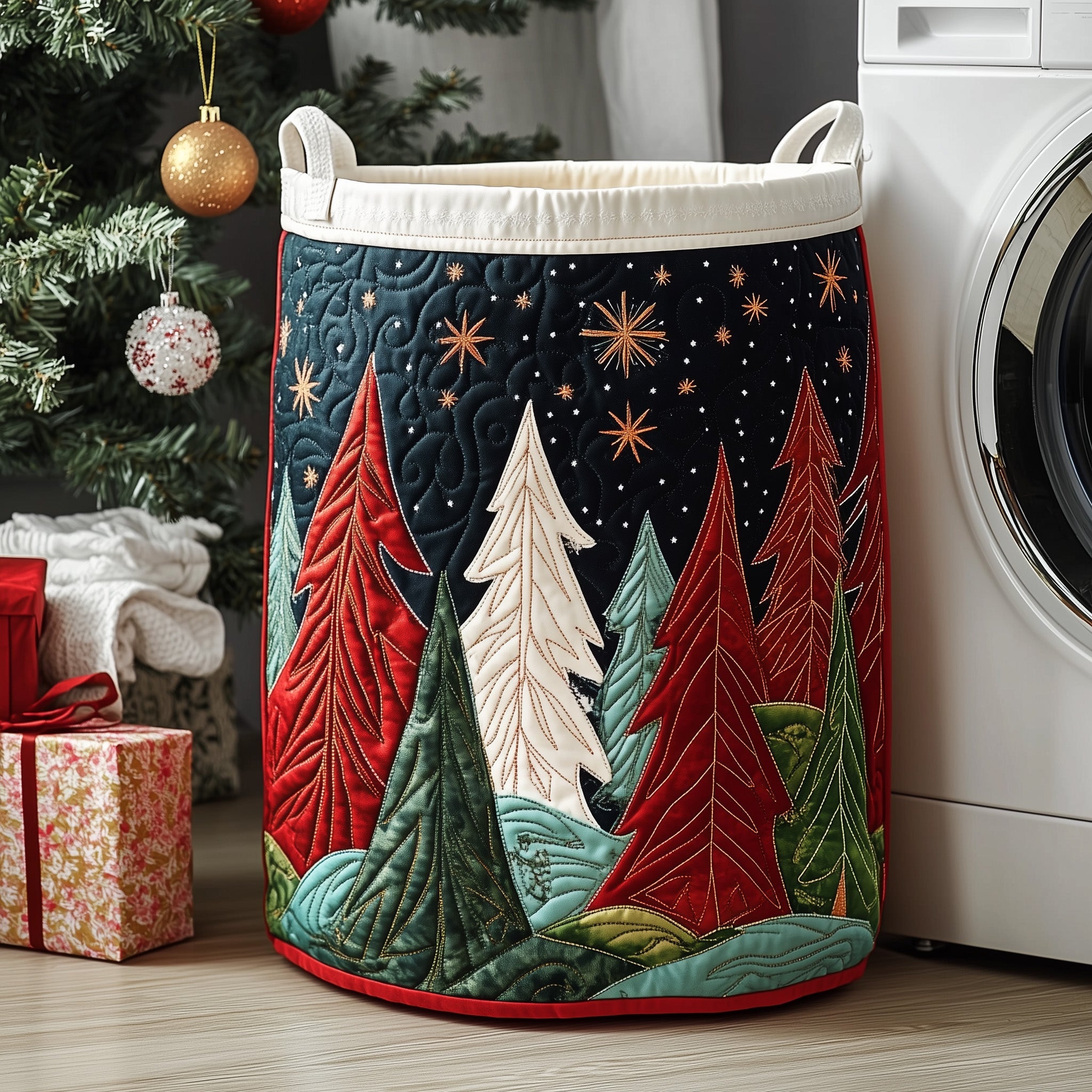 Xmas Forest Quilted Laundry Basket Father's Day Merch Gift