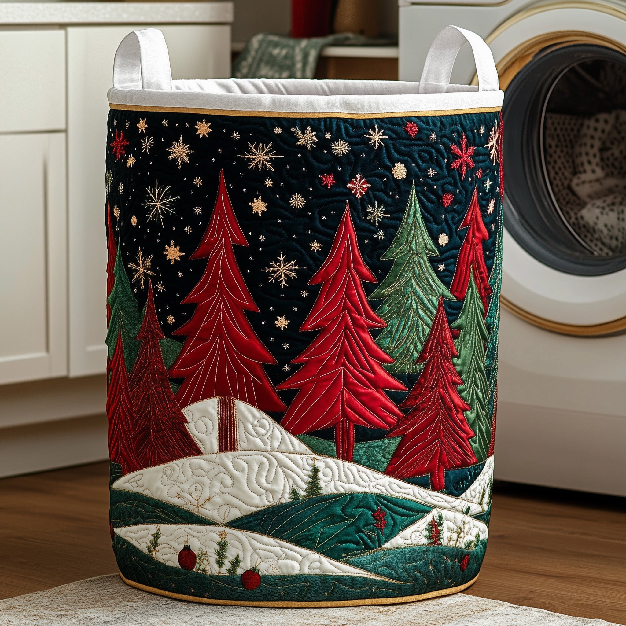 Xmas Forest Quilted Laundry Basket Thanksgiving Merch Gift