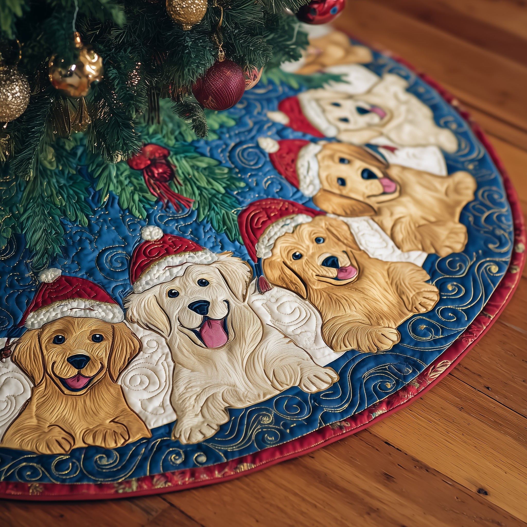 Xmas Golden Retriever Quilted Tree Skirt Must-Have Holiday Decor Merch
