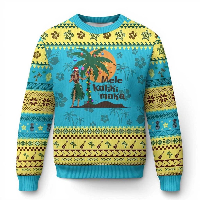 Xmas In Hawaii Ugly Christmas Sweater Mele Kalikimaka Hula Girls Jumper Funny Xmas Gifts