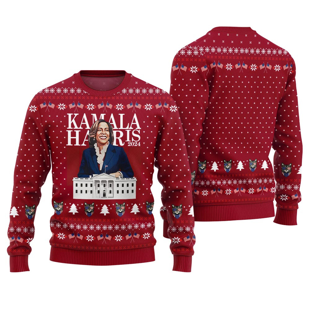Xmas Kamala Harris White House Sweater Red Christmas Merch Gift That Brings Joy and Warmth