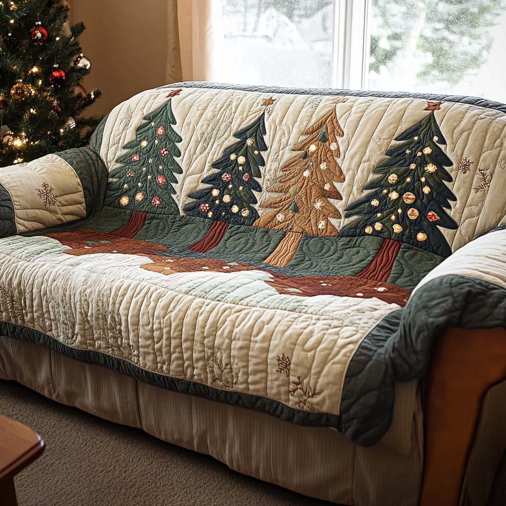 Xmas Morning Quilted Sofa Cover Winter Living Room Decor Gift Idea For Mother In Law