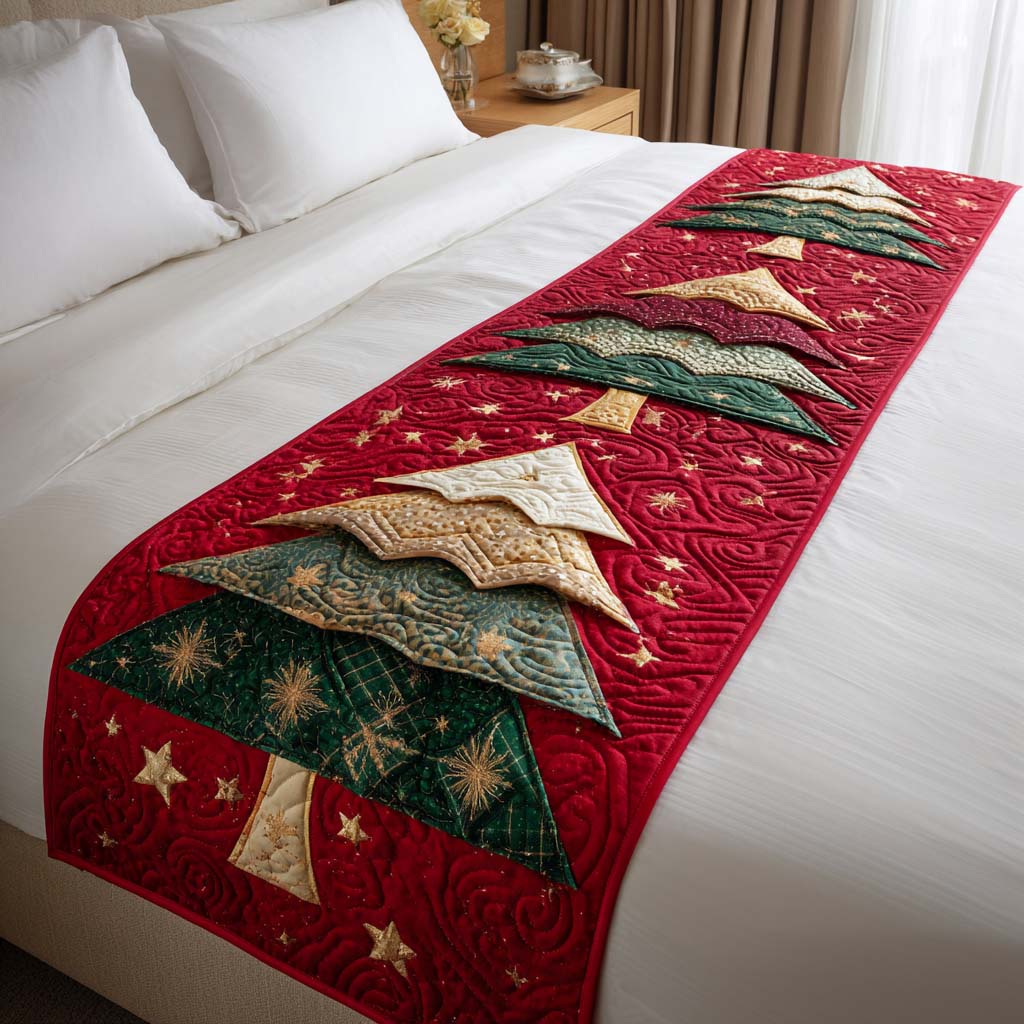Xmas Tree Charm Quilted Bed Runner Holiday Bed Runner 2025 Christmas Gifts