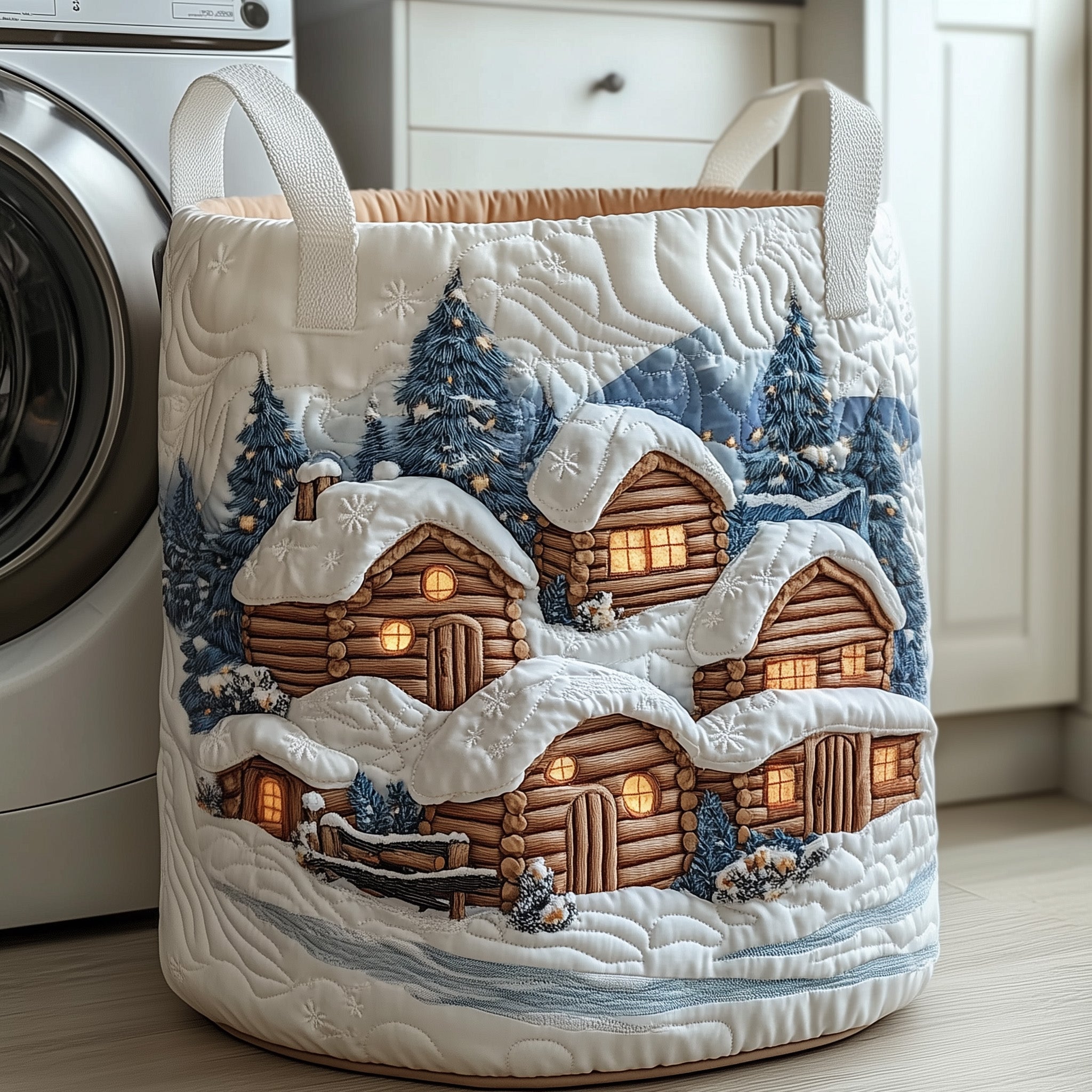 Xmas Village Quilted Laundry Basket Ideal Gift For Mom