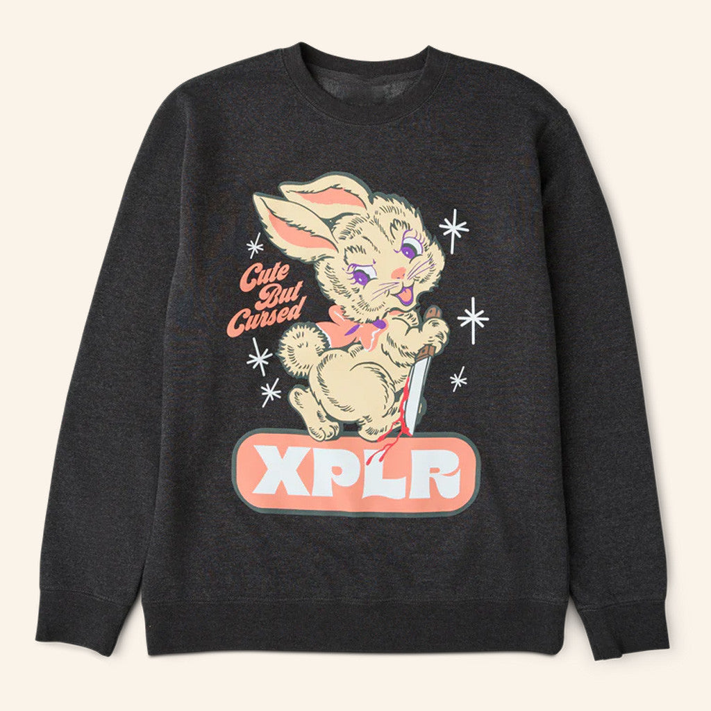XPLR Merch Cute But Cursed Crewneck Sweatshirt Charcoal Gift For Her XPLR Merch Cute But Cursed Crewneck Sweatshirt Charcoal Gift For Her