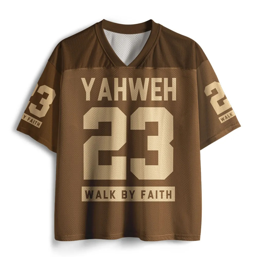 Yahweh Walk By Faith Christian Graphic Mesh Jersey Shirt Brown Faith Shirt Best Gift For Men