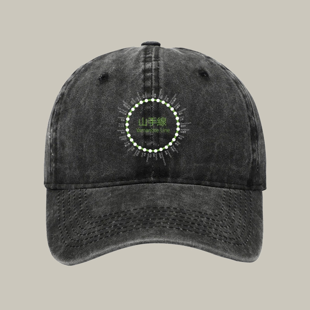 Yamanote Line Stations Circle Washed Cap Unique Baseball Cap Family Xmas Gift Ideas