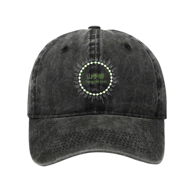 Yamanote Line Stations Circle Washed Hat Unique Baseball Cap Cool Gifts For Boyfriend