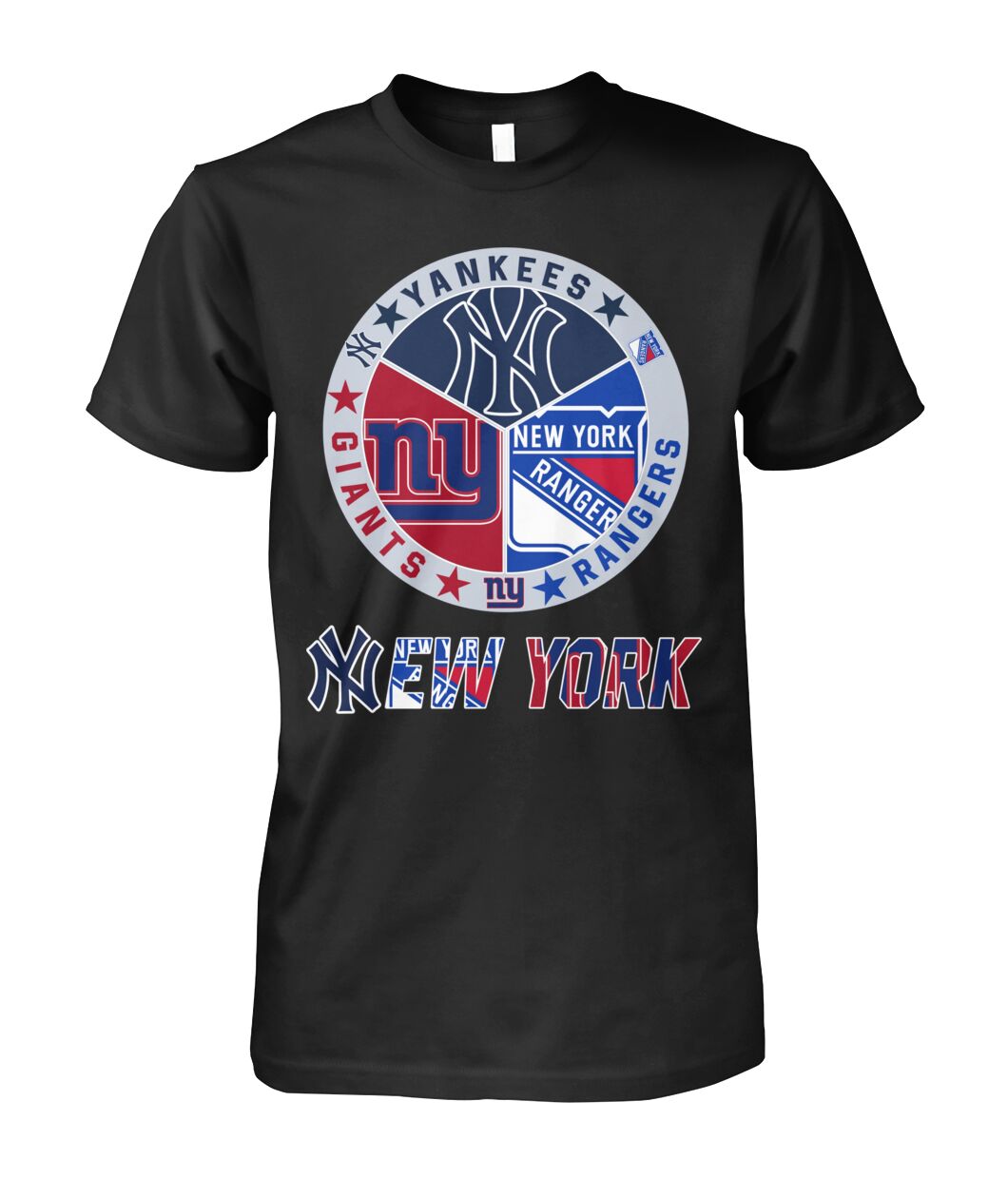 Yankees Giants Rangers T-Shirt New York Sports Team Mashup Logo Clothing Present Idea