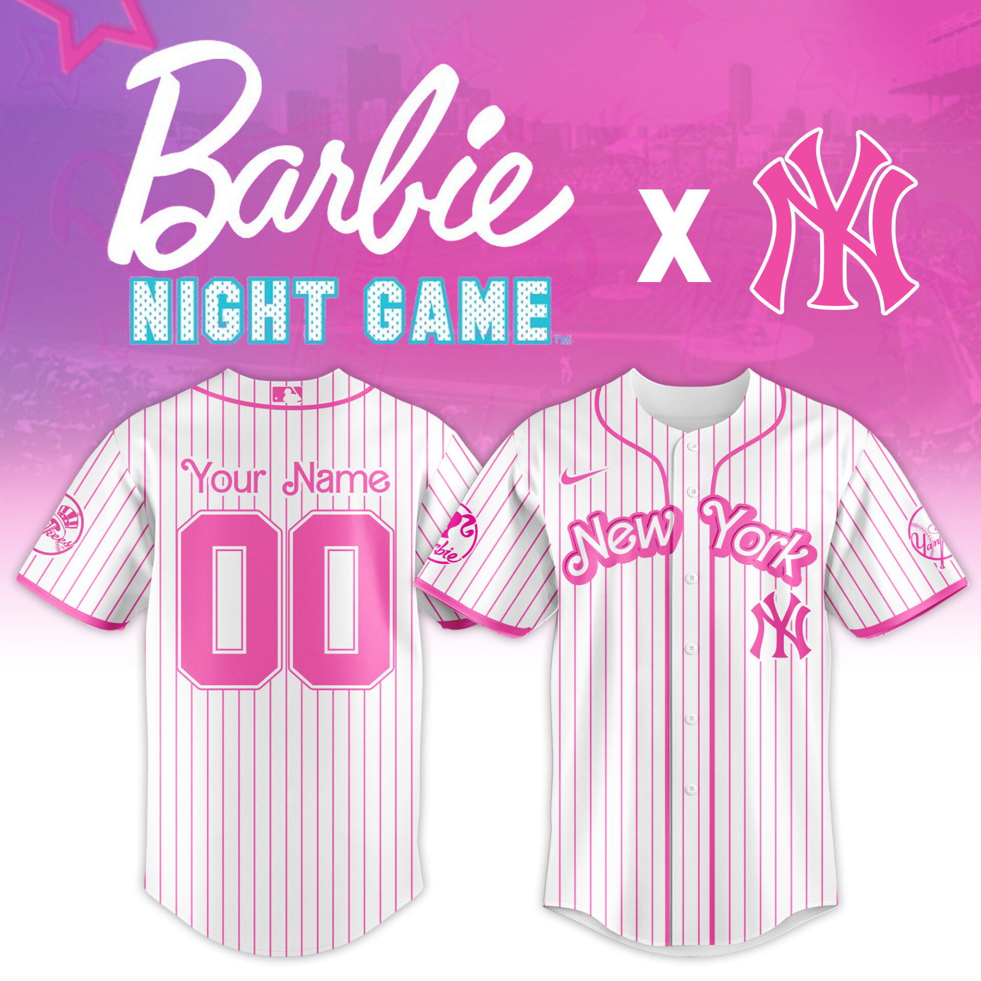 Yankees x Barbie Night Game 2025 Custom Jersey Best Baseball Gifts Ideas