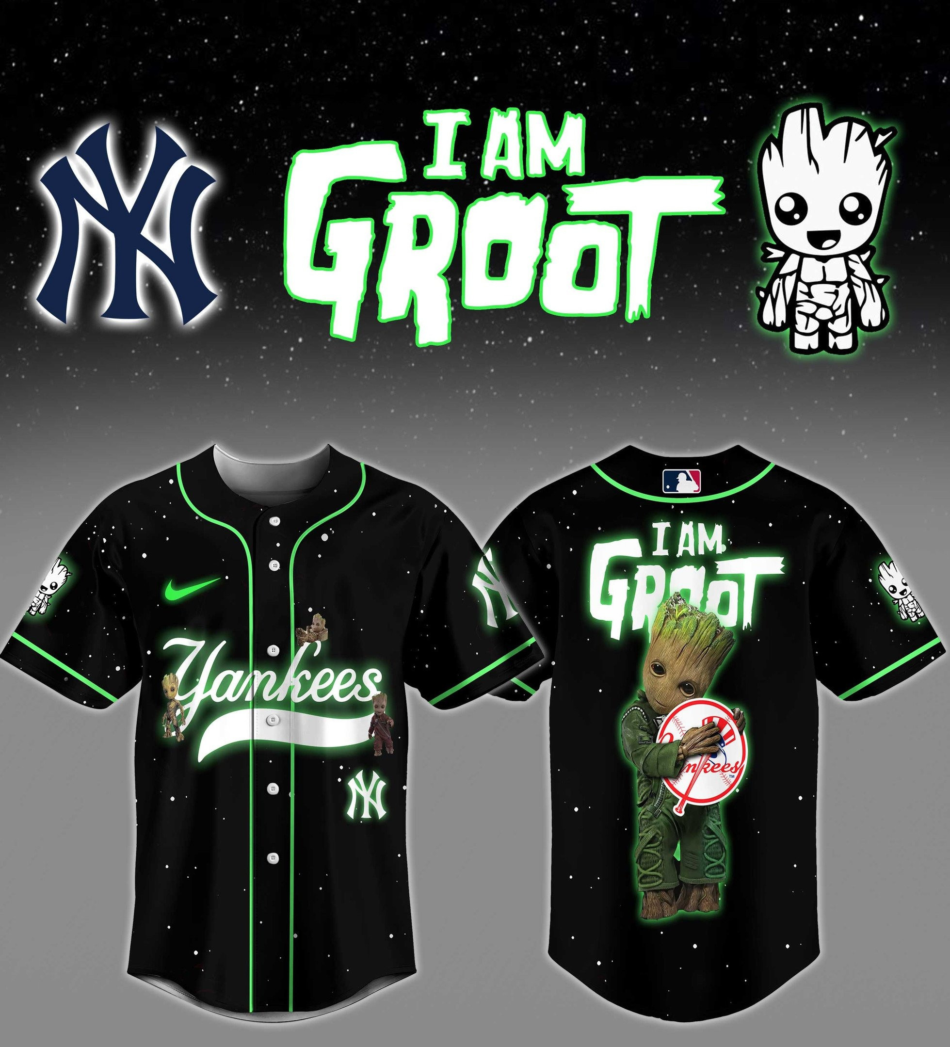 Yankees x I Am Groot Baseball Jersey Best Gifts For Baseball Fans