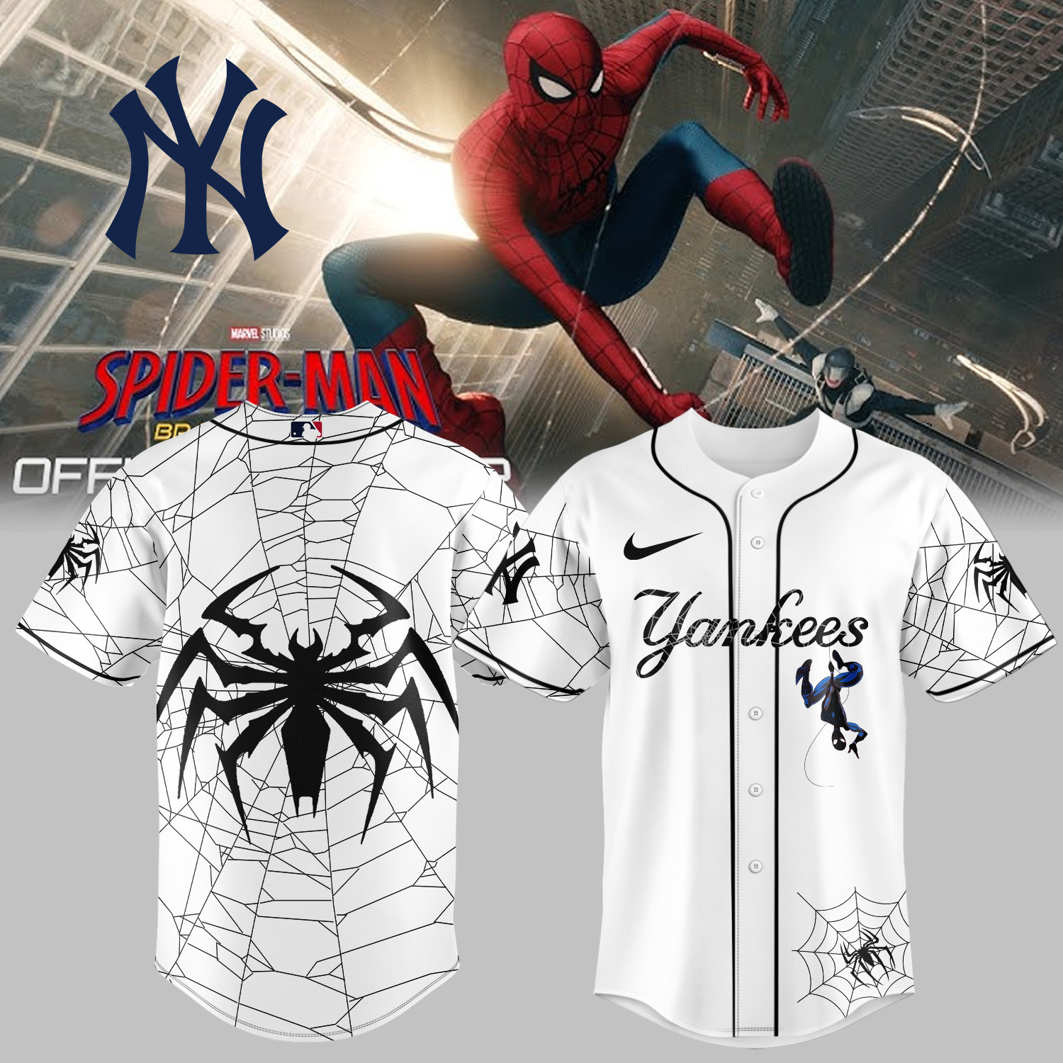 Yankees x Spider Man Baseball Jersey 2026 MLB Playoff Clothes Gift For Father's Day