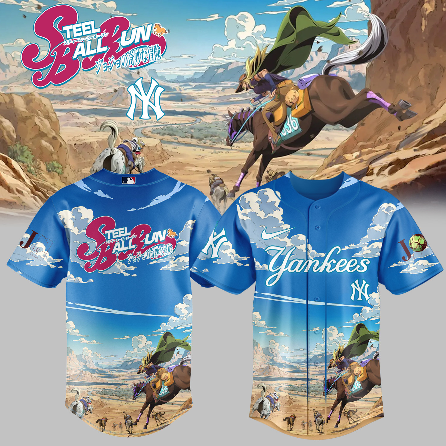 Yankees x Steel Ball Run Baseball Jersey Steel Ball Run MLB Playoffs Merch Cool Gift For Brother