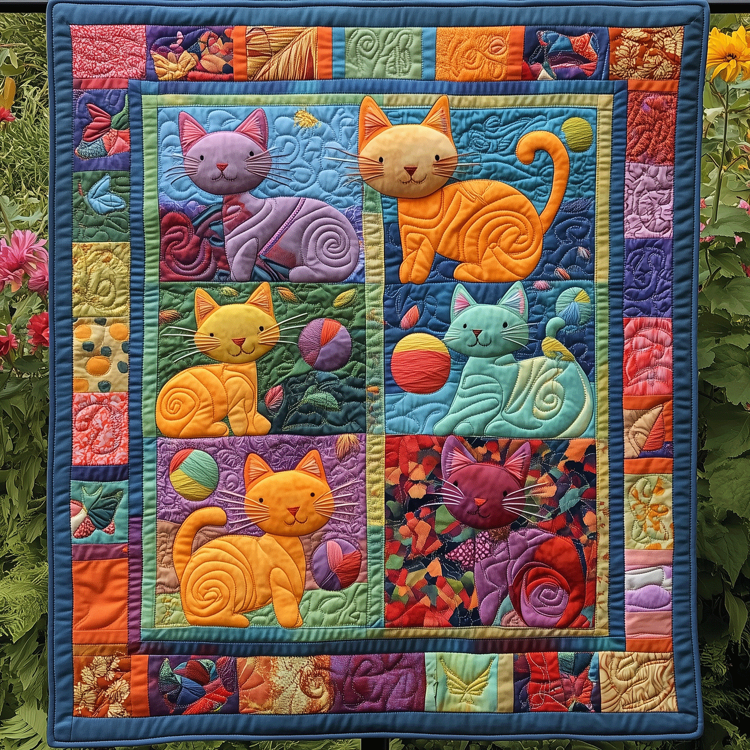 Yarn Chasing Cats Quilted Blanket Cute Blankets For Her