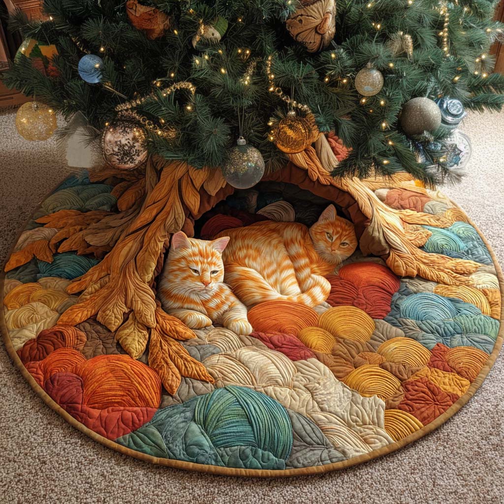 Yarn Haven Duo Quilted Tree Skirt Xmas Decorations Black Cat Christmas Gifts