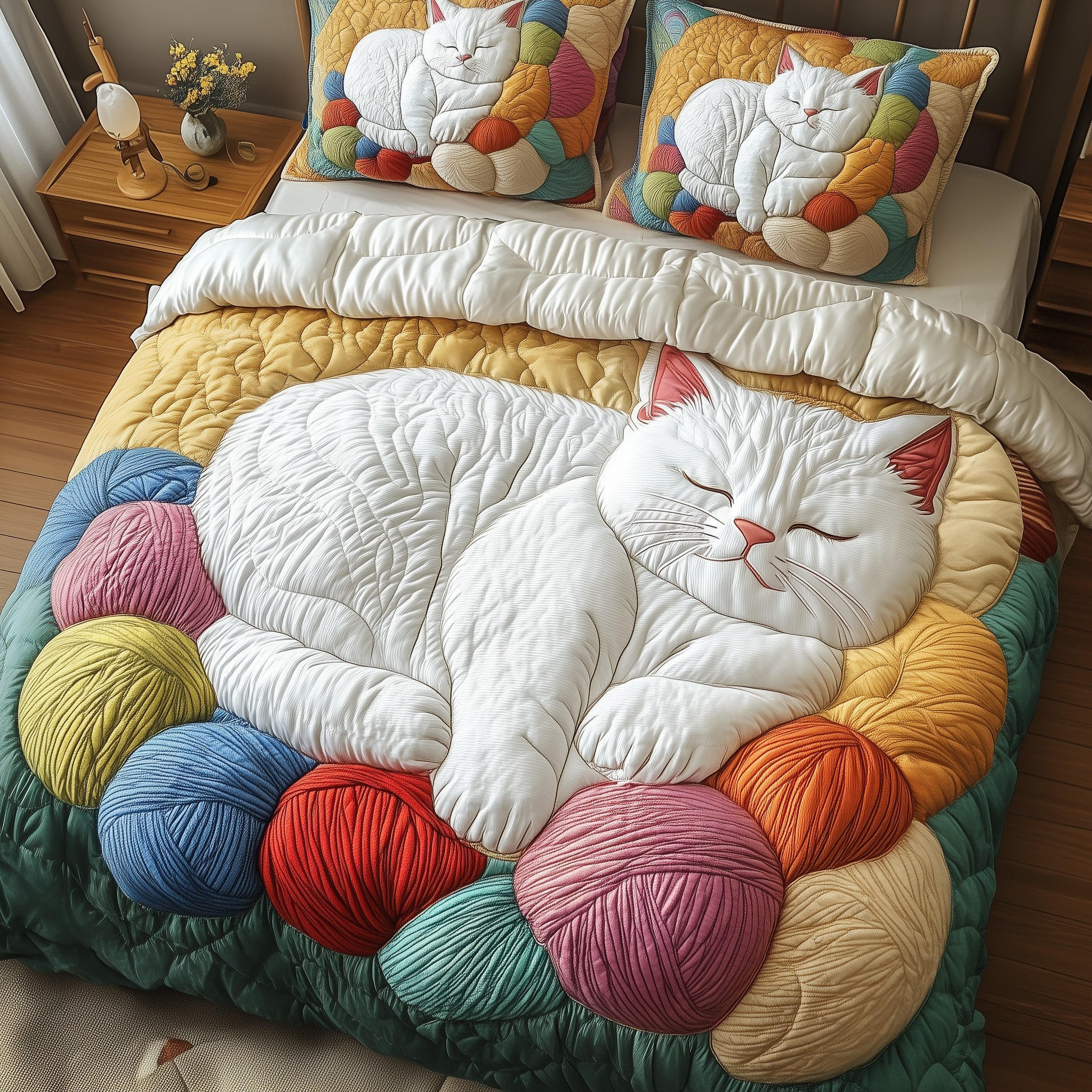 Yarn Quilted Bedding Set Duvet Cover Bed Sheet Family Xmas Presents