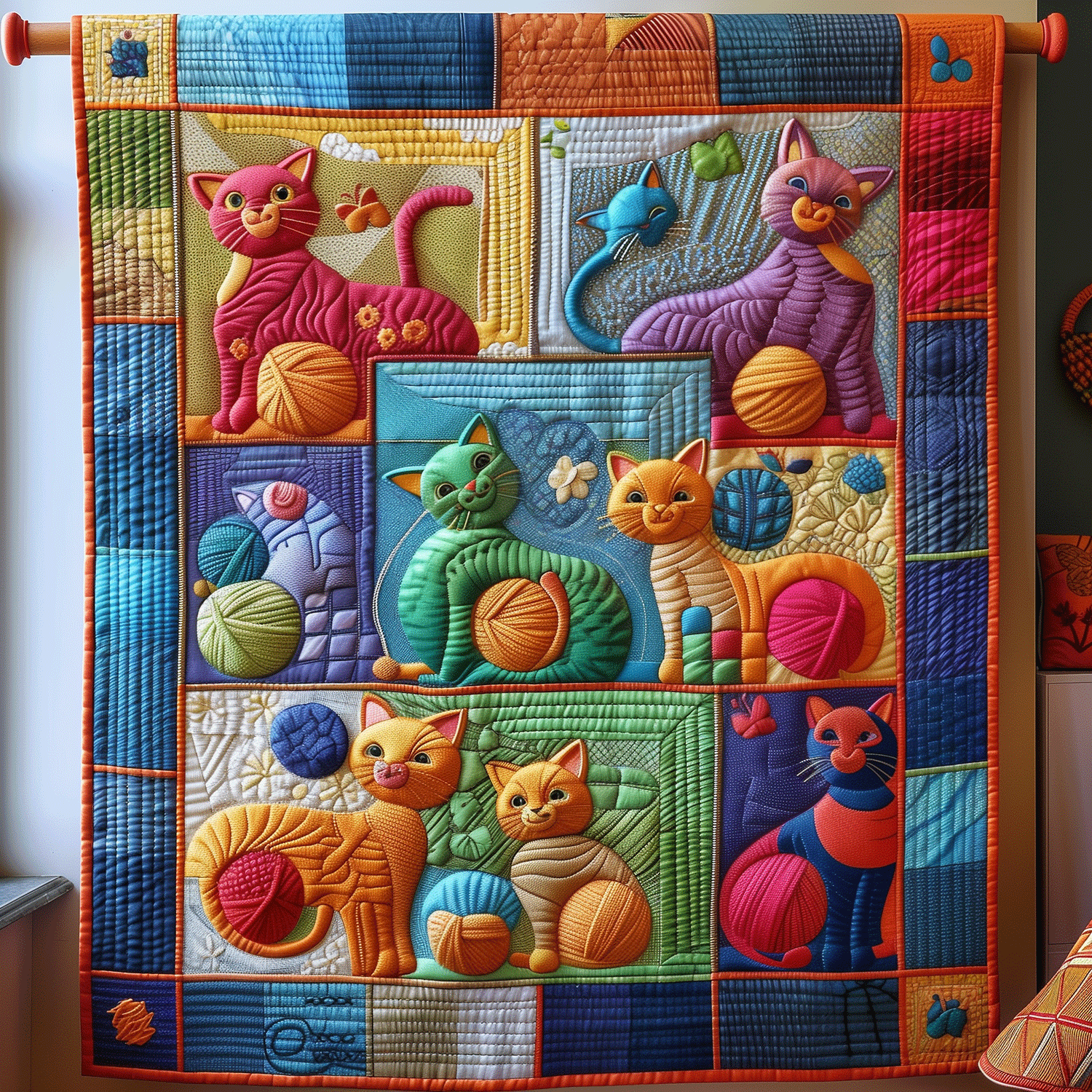 Yarnball Kitties Quilted Blanket Cute Blankets For Her