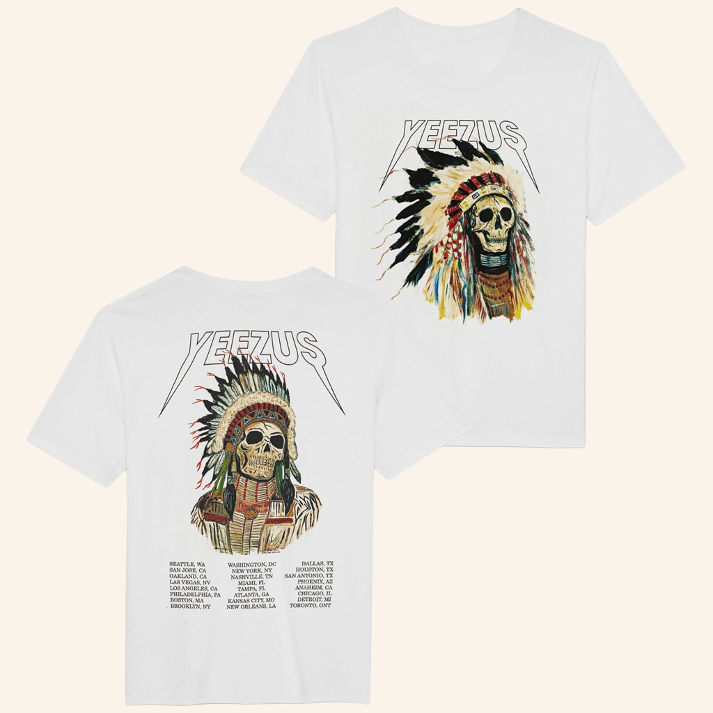 Yeezus Merch Native Skull Wes Lang Yeezus Tour White Shirt Kanye Yeezus Tour Merch Gifts