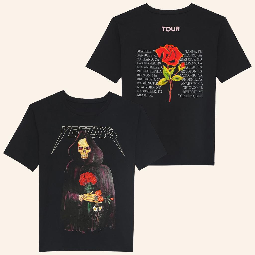 Yeezus Merch Reaper Skull And Roses Yeezus Tour T-Shirt Kanye West Yeezus Tour Merch Gifts