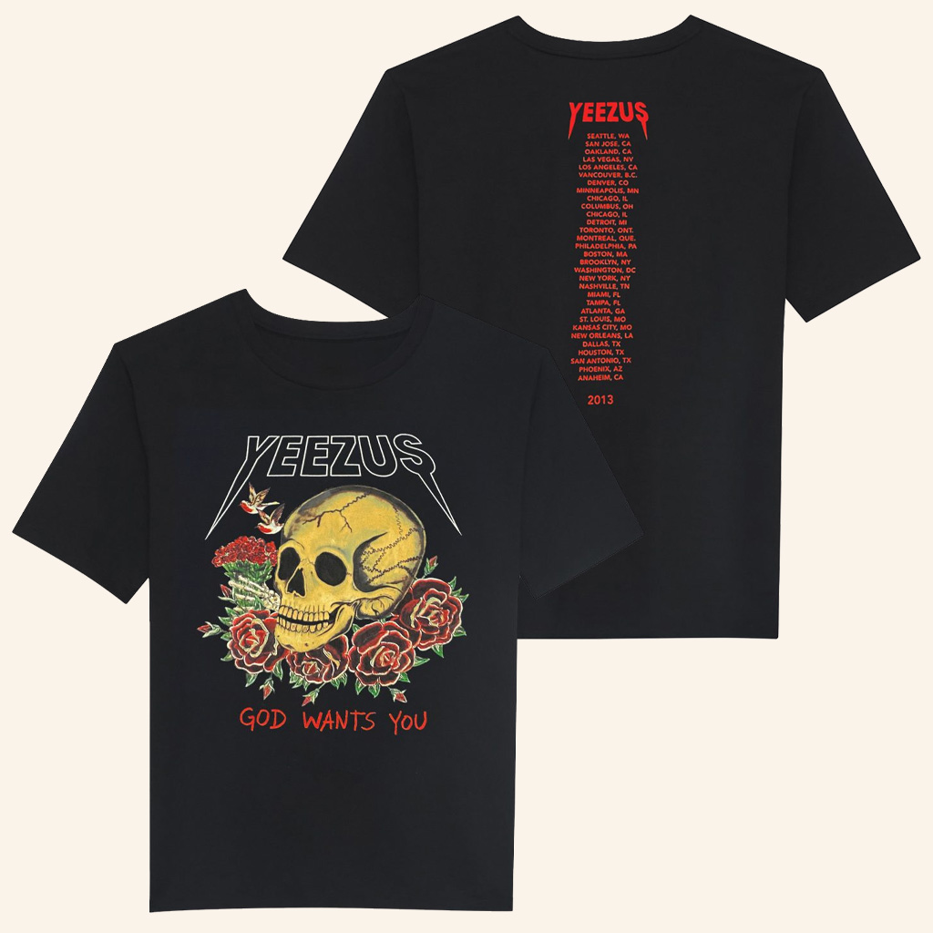Yeezus Merch Yeezus Tour T-Shirt Skull And Roses Shirt Kanye West Yeezus Tour Merch Fan Gifts