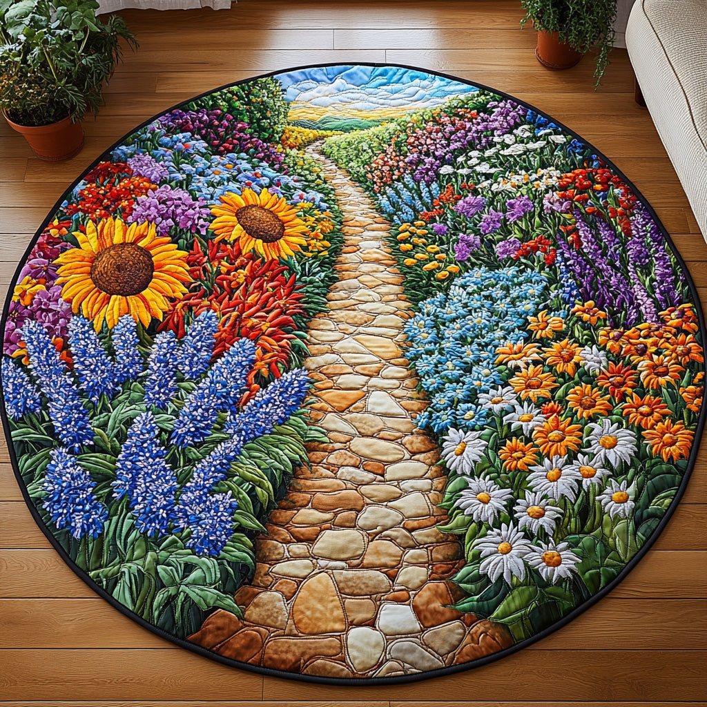 Yellow Bliss Quilted Round Mat Outdoor Decor Gifts For Sunflower Lovers