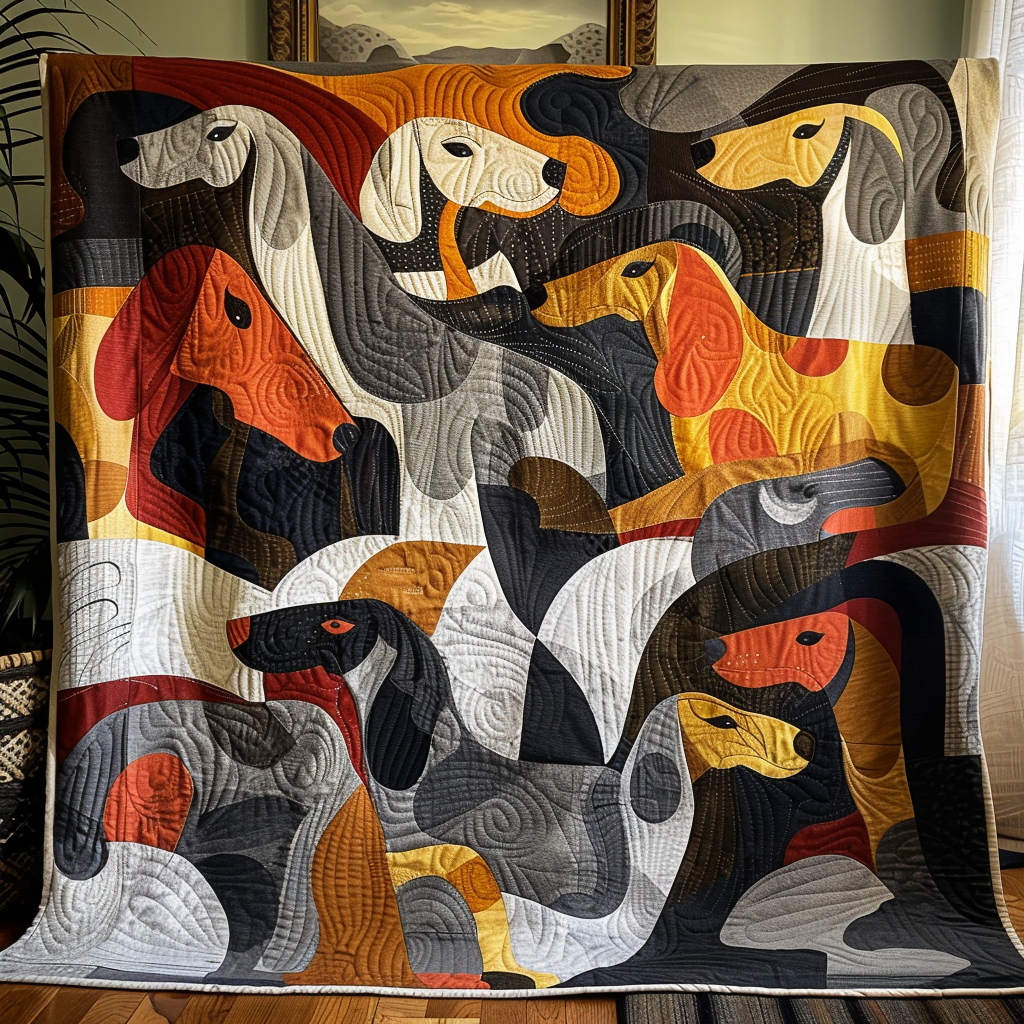 Yellow Blossom Dachshund Quilted Blanket Great Dog Christmas Gifts