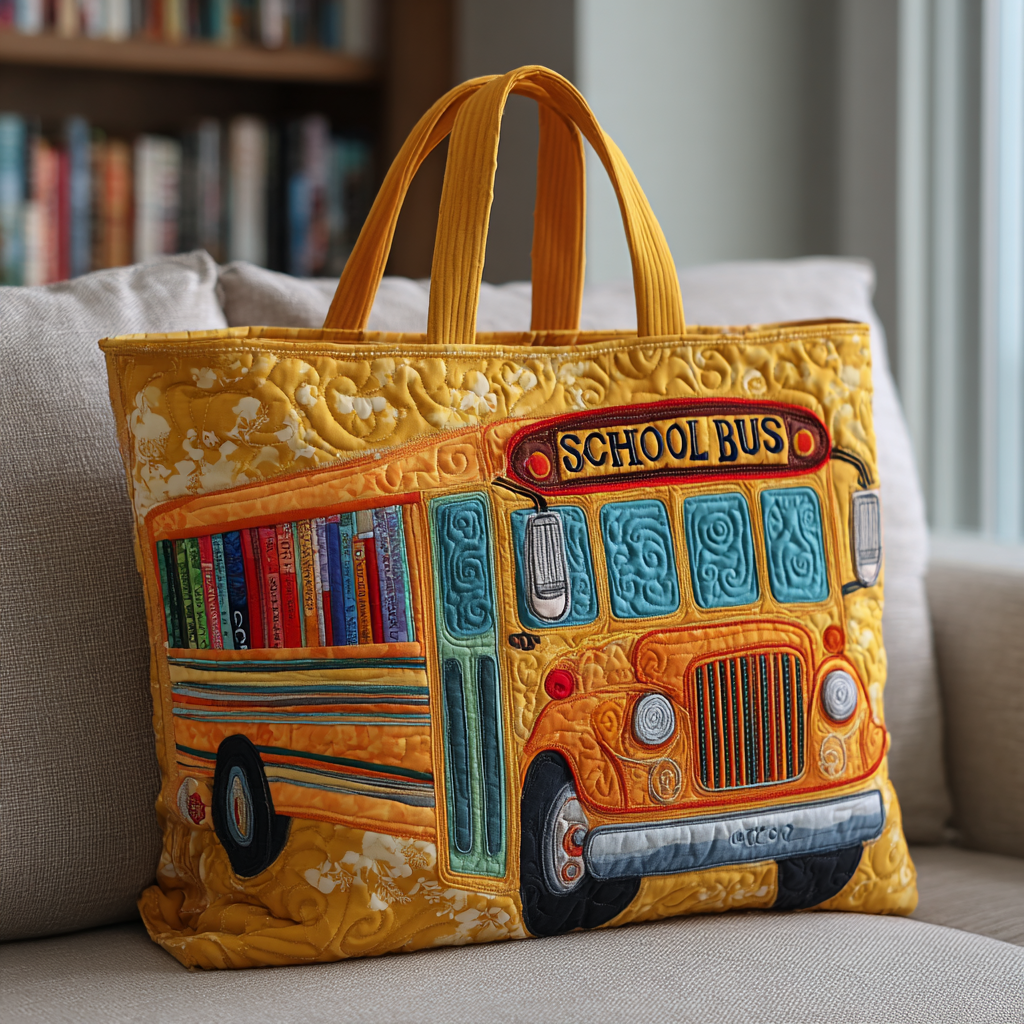 Yellow Bus Quilted Tote Bag Good Family Gifts For Christmas