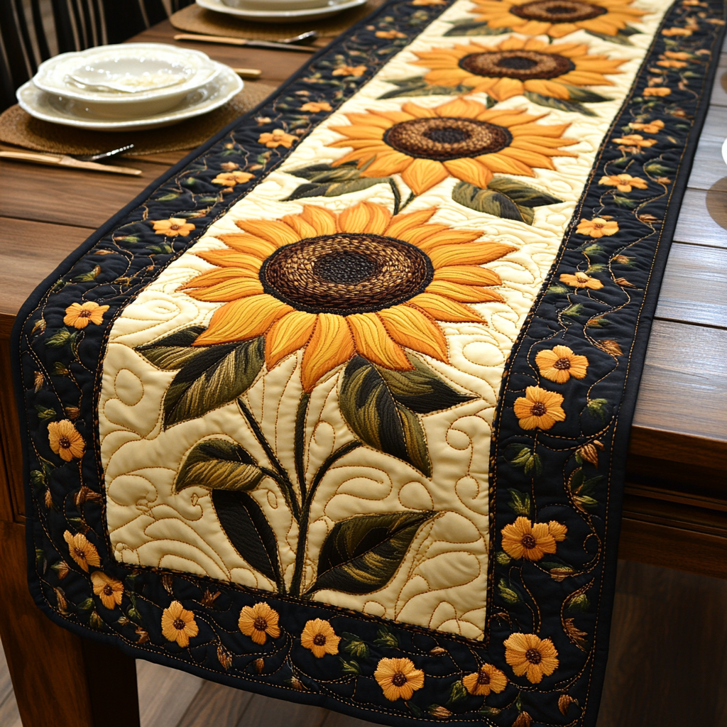 Yellow Fields Quilted Table Runner Dining Room Decor Ideas Sunflower Gifts For Friends