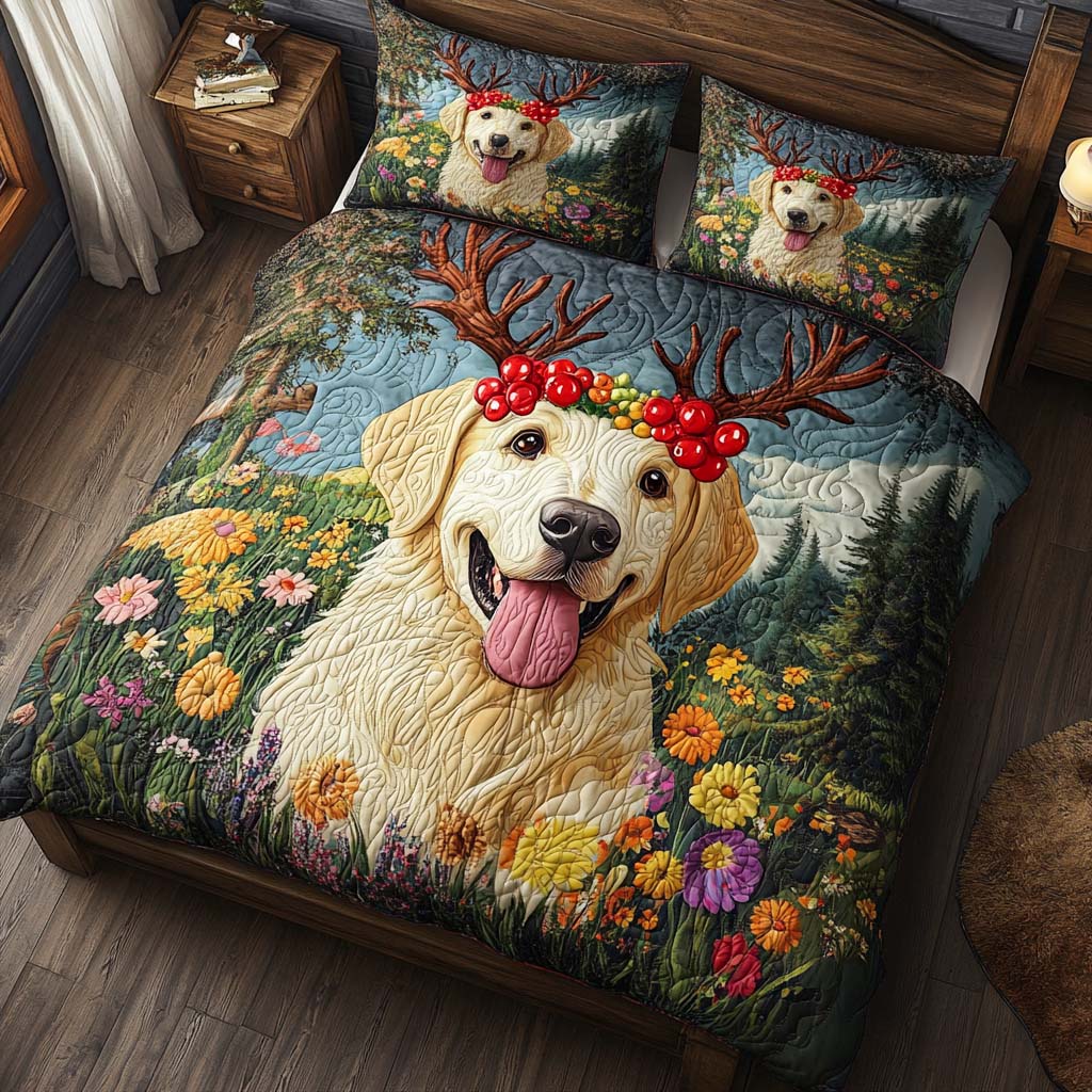 Yellow Lab Smile Quilted Bedding Set Holiday Duvet Covers Best Gifts For Labrador Retriever