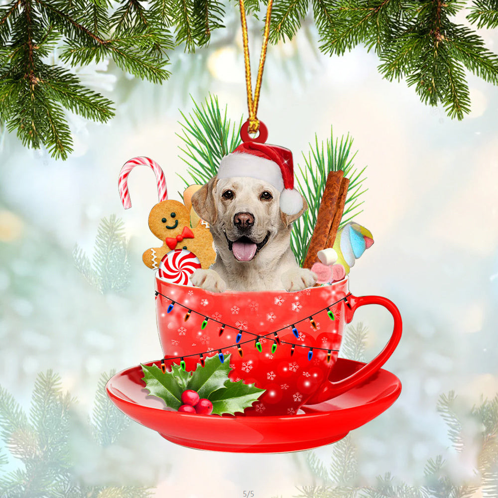 YELLOW Labrador In Cup Merry Christmas Ornament Flat Acrylic Dog Ornament