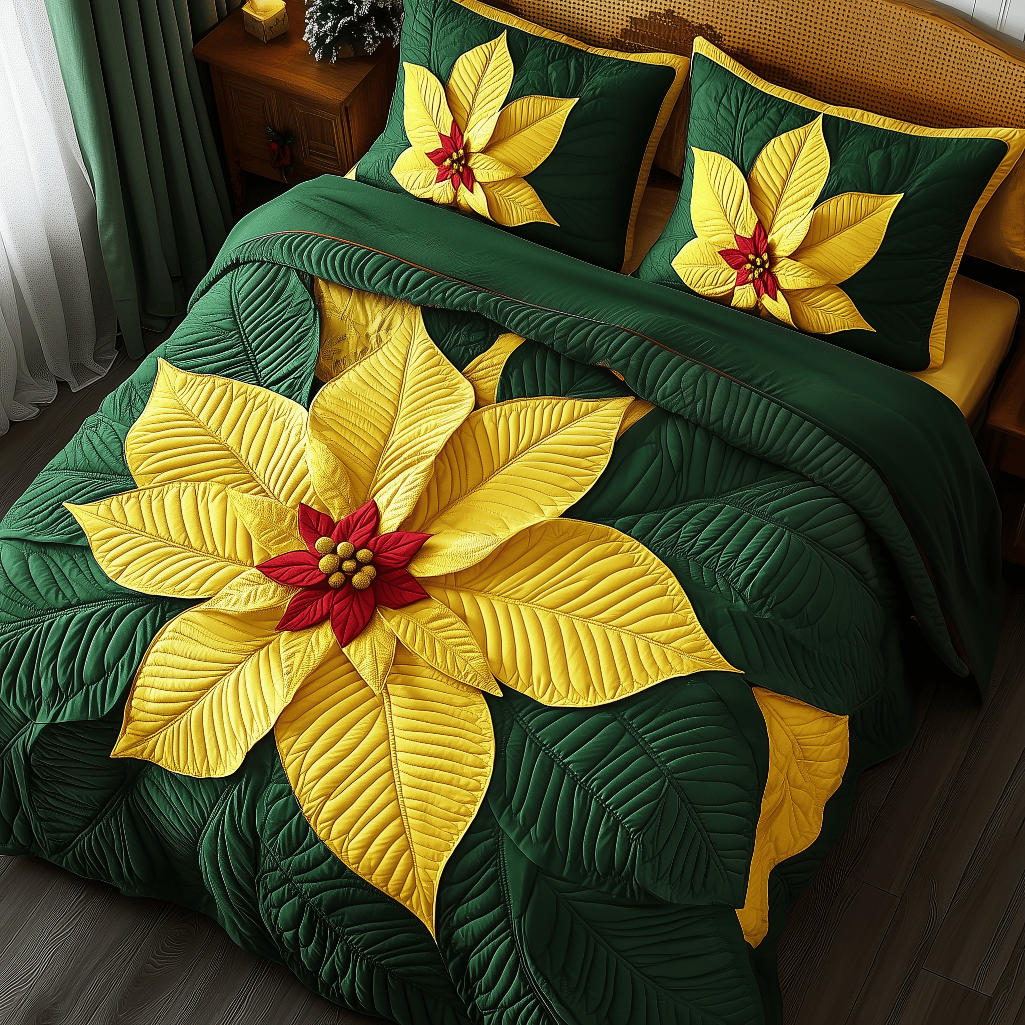 Yellow Poinsettias Quilted Bedding Set Christmas Bedding Set Gift Experiences For Couples