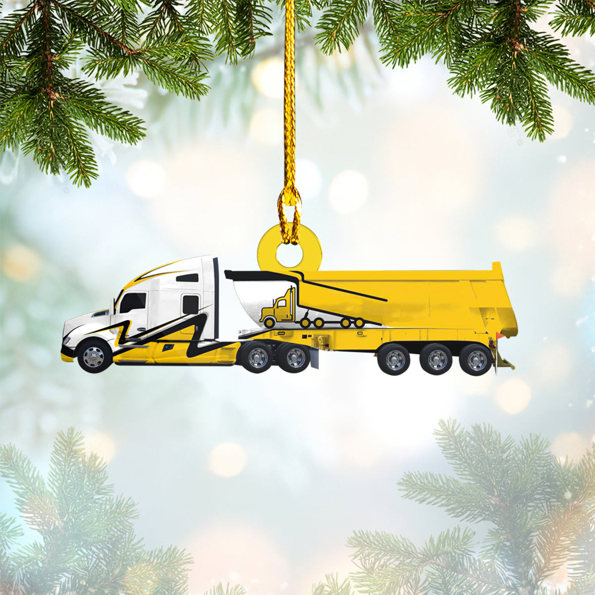 Yellow Truck Custom Shaped Acrylic Ornament Christmas Gift for Truck Drivers