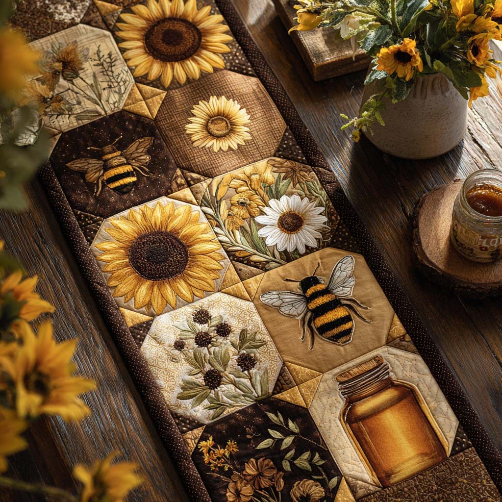 Yellow Whispers Quilted Table Runner Dining Room Table Decor Bee Merchandise