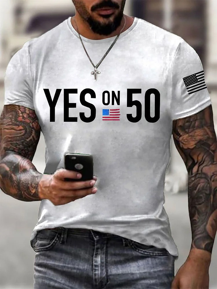 Yes On 50 T-Shirt American Flag Shirt No Kings Protest Merch Liberty Gifts For Men