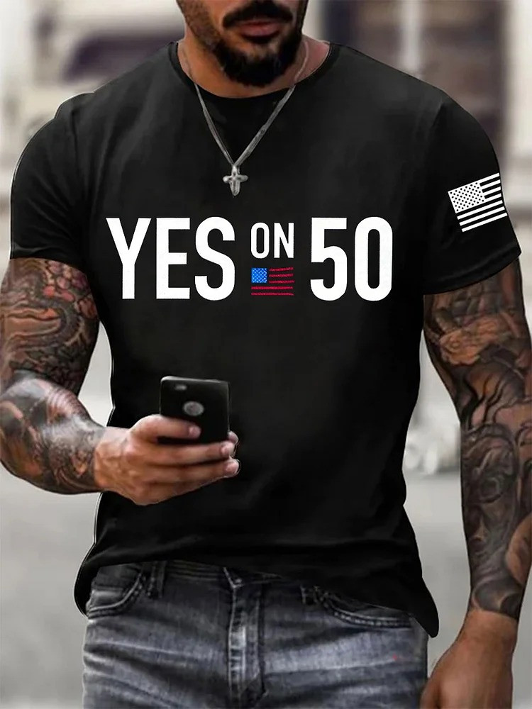 Yes On 50 T-Shirt USA Flag Shirt No Kings Protest Merch Gifts For Liberal