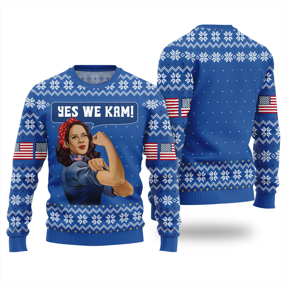 Yes We Kam Kamala Harris For President Campaign Ugly Sweater Royal Funny Holiday Sweater for Family Gatherings
